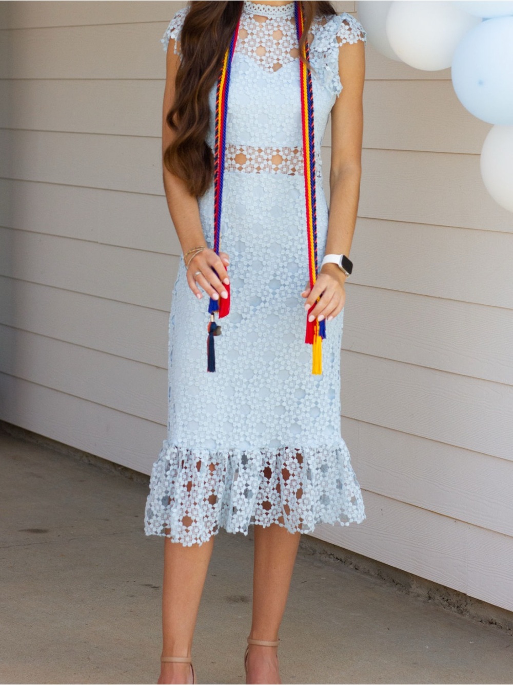 Light Blue Lace Midi Dress - Women